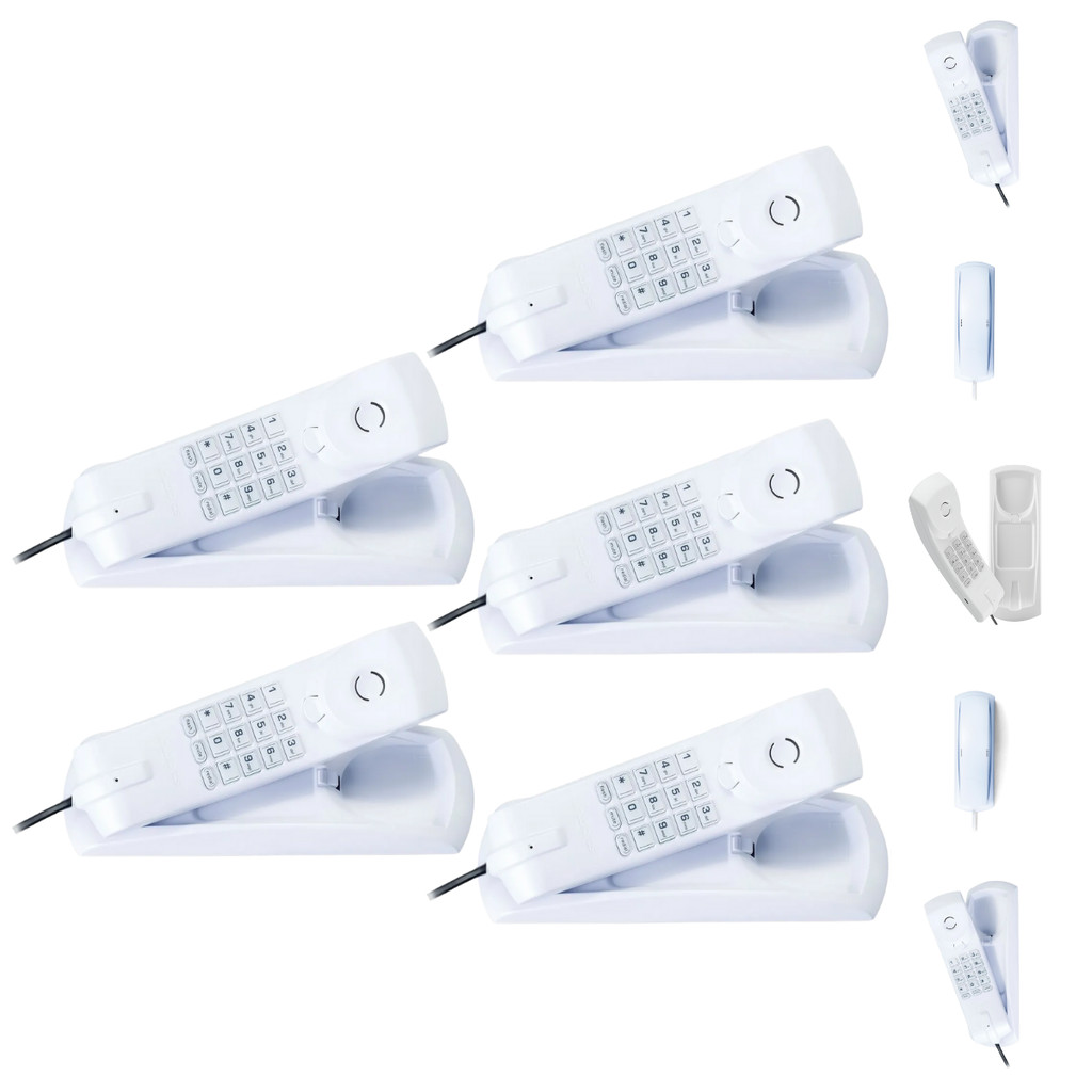 Kit 5 Aparelho Telefone Fixo Gôngola com Fio mesa parede ideal para Pousada Hotel e Motel