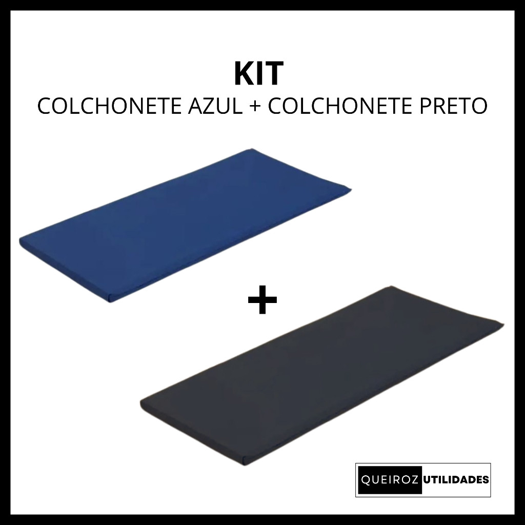 KIT COLCHONETE PARA ACADEMIA / YOGA / PILATES - 90x40x3cm - DUPLA COSTURA COLCHONETE PRETO + AZUL oferta
