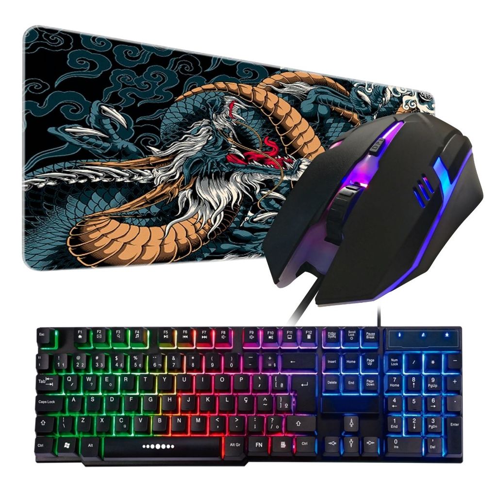 Kit Gamer Teclado e  Mouse 2400dpi RGB Mouse Pad Grande XXL 70x35