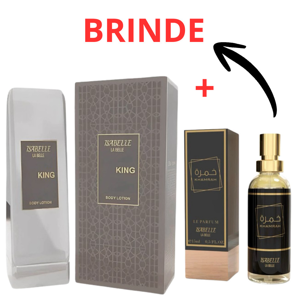 Kit Creme Bharara King e + Perfume Arabe Khamrah 15ml Hidratante Corporal 200ml