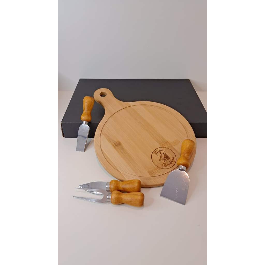 Kit Queijo Bambu / Madeira / Inox 5 Pçs - Forja & Alambique