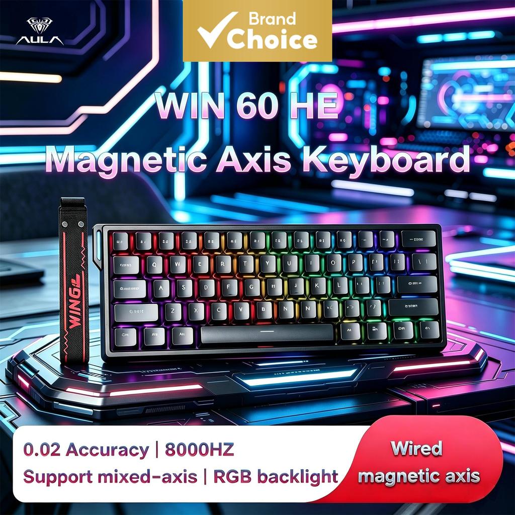 Teclados AULA WIN60HE 60% Teclado de Jogos com Interruptor Magnético, Taxa de Amostragem de 8KHz, Gatilho Rápido, Troca
