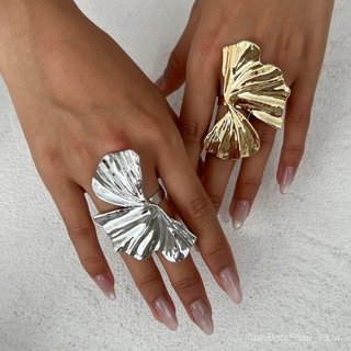 Anéis europeus e americanos com designs irregulares, anéis de falange exagerados, anéis tridimensionais de metal persona