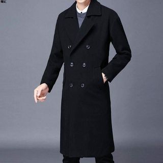 Blusão masculino longo sobre o joelho casaco de lã versão coreana solto duplo Breasted inverno algodão quente High-End c