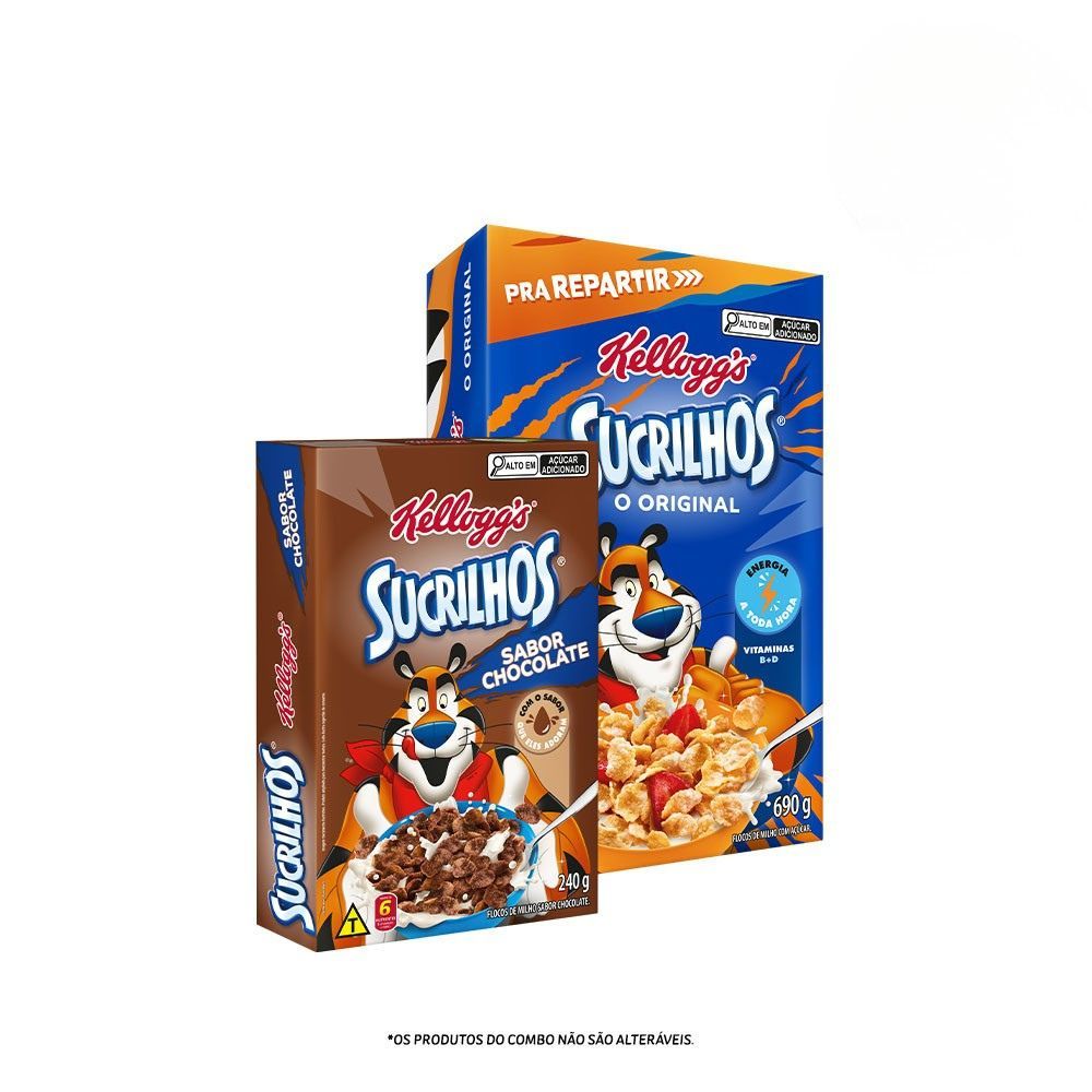Combo Cereal Sucrilhos Original e Chocolate Kelloggs 690g e 240g 2 unidades