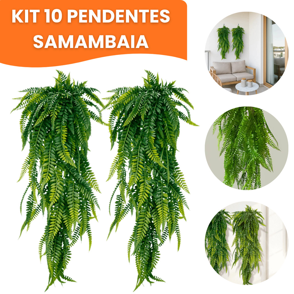 Kit 10 Pendente Samambaia Artificial 80cm Realista Planta Decoração Parede Flor Folhagem