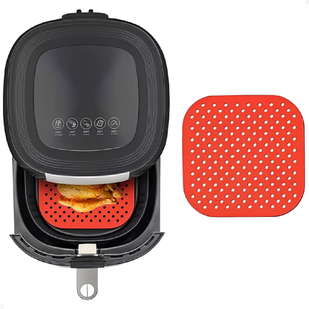 Kit 6 Tapetes Quadrado Com Furo Silicone Airfryer Universal Fritadeira Sem Oleo Anti Aderente
