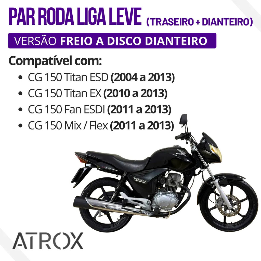 Par Roda Liga Leve Cg Titan Fan 150 Esd 04 A 13 Freio Disco — imagem 2 de 2