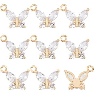 BENECREAT 10 Peças de Pingentes de Borboleta Dupla em Zircônia Cúbica, Latão Banhado a Ouro 14K, Micro Pavê de Zircônia 
