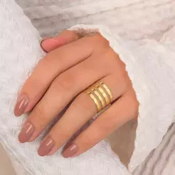 Anel Feminino Ajustável Múltiplas Faixas Linhas Geométricas banhado Ouro 18K e Prata925