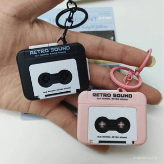 Reprodutor de mídia, rádio, toca-fitas, mini gravador de cassetes criativo, gravador de voz retrô, chaveiro para mochila