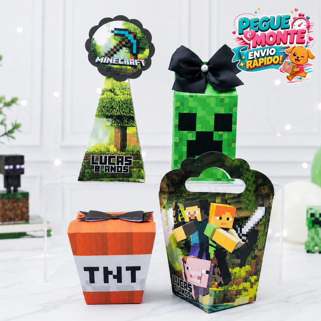 Kit Caixas Minecraft | Lembrancinhas Personalizadas | Caixinhas para Festa Infantil | Aniversário