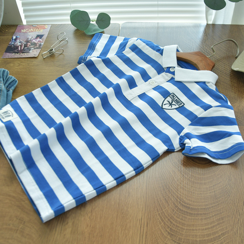 Estilo europeu americano crianças lapela listrado algodão de manga curta camiseta verão meninos lapela POLO Preppy meia 
