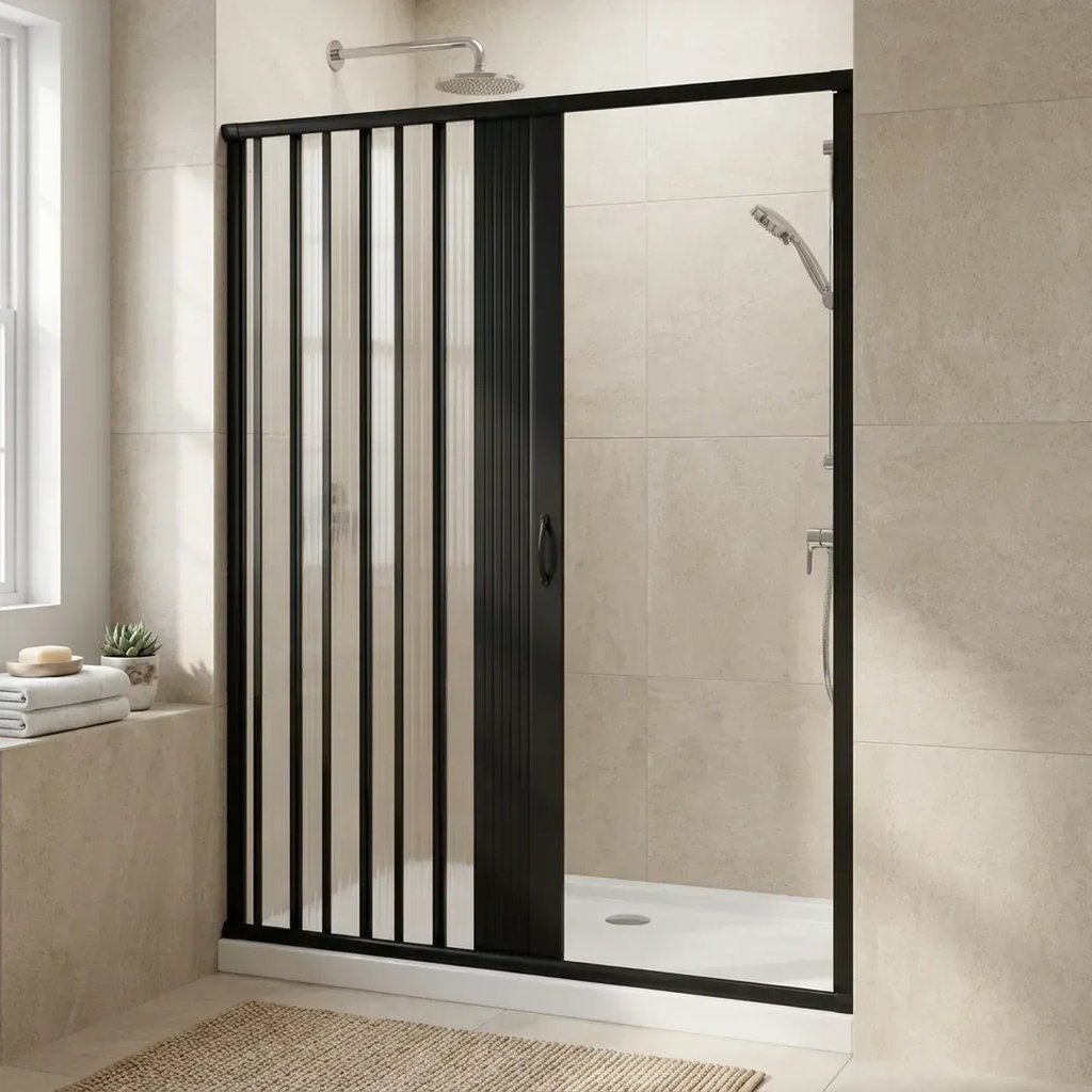 Box para Banheiro Sanfonado Frontal 185x145cm PVC Preto Preto