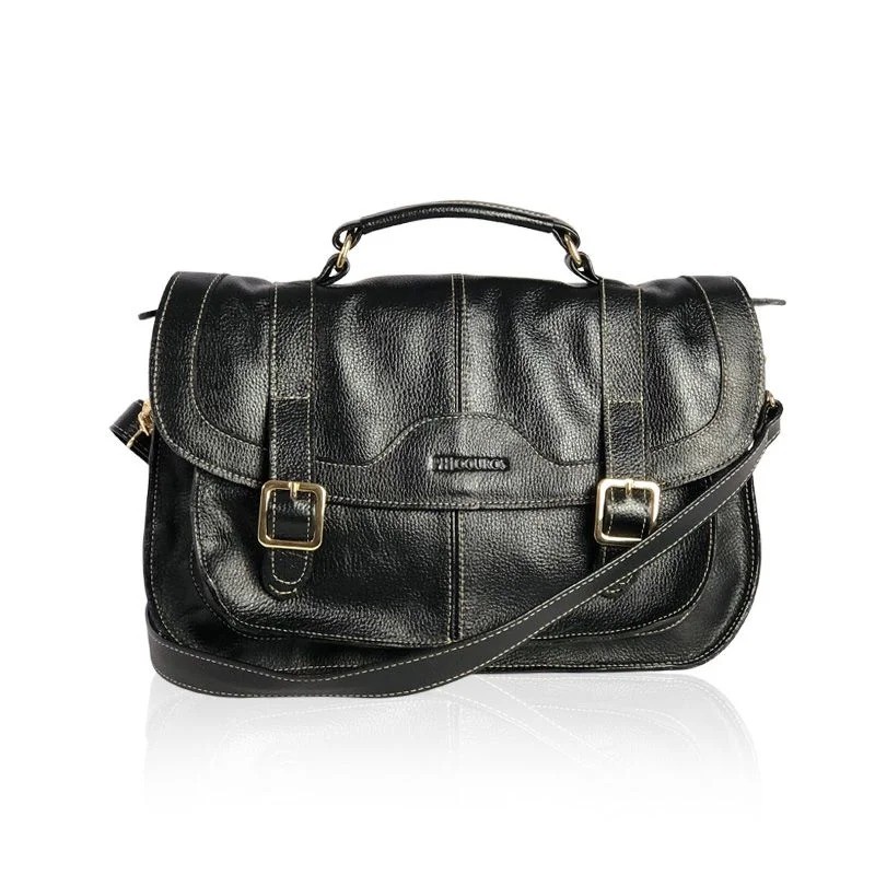 Bolsa Carteiro Kahena Couro Legítimo - Preto