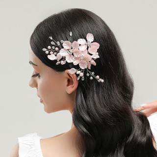  Cocar de casamento de noiva coreano pétala de concha branca artesanal pérola cristal grampo de cabelo ornamento