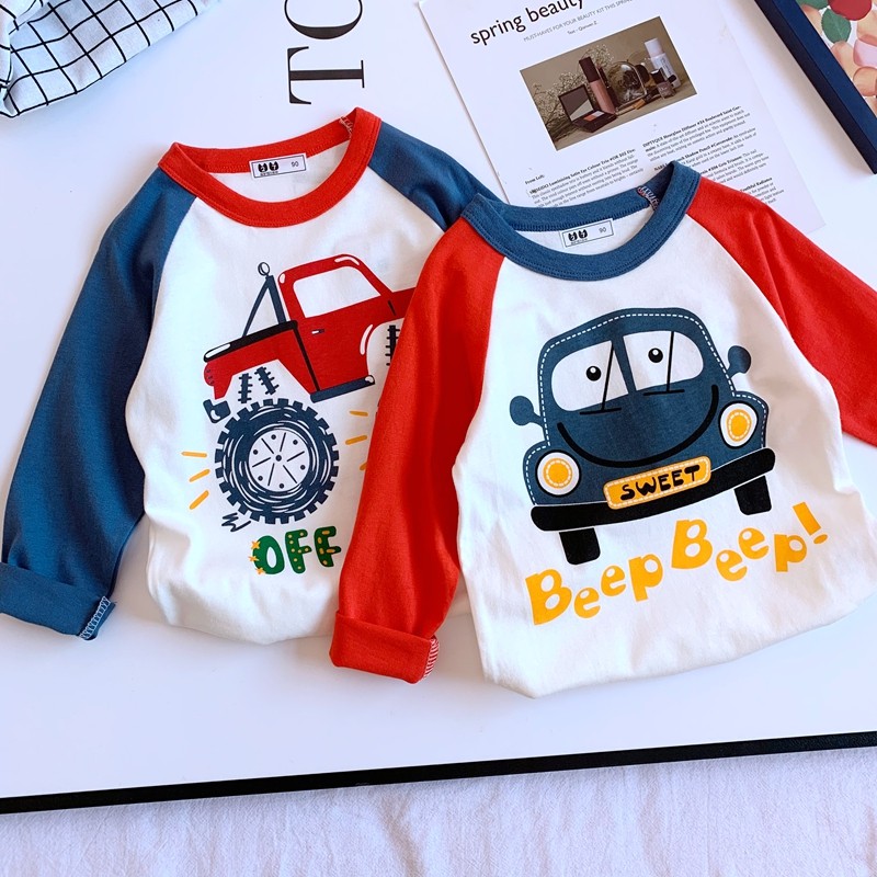 Meninos camiseta de manga comprida 2021 primavera novo estilo versão coreana crianças carro dos desenhos animados moda m
