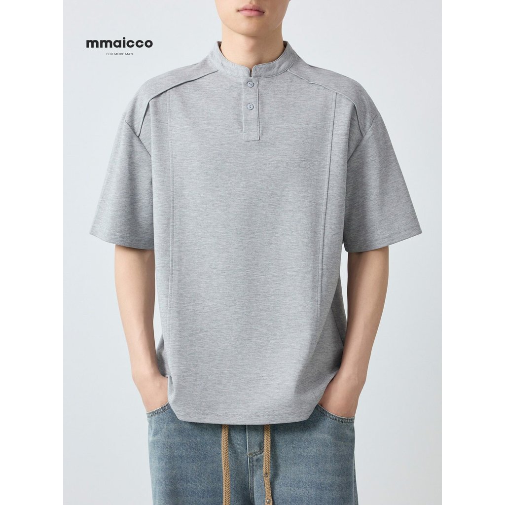 Momaike roupas masculinas Gao Zhi Commuter Henry colarinho de manga curta camiseta masculina 2026 primavera novo estilo 