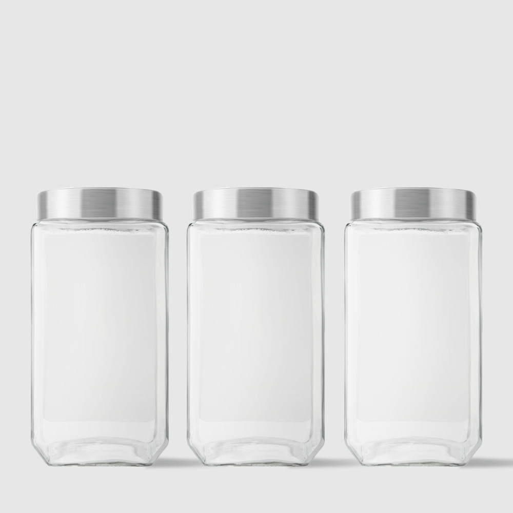 Kit com 3 Potes Quadrados Collection 2,2L Inox Escovado Invicta