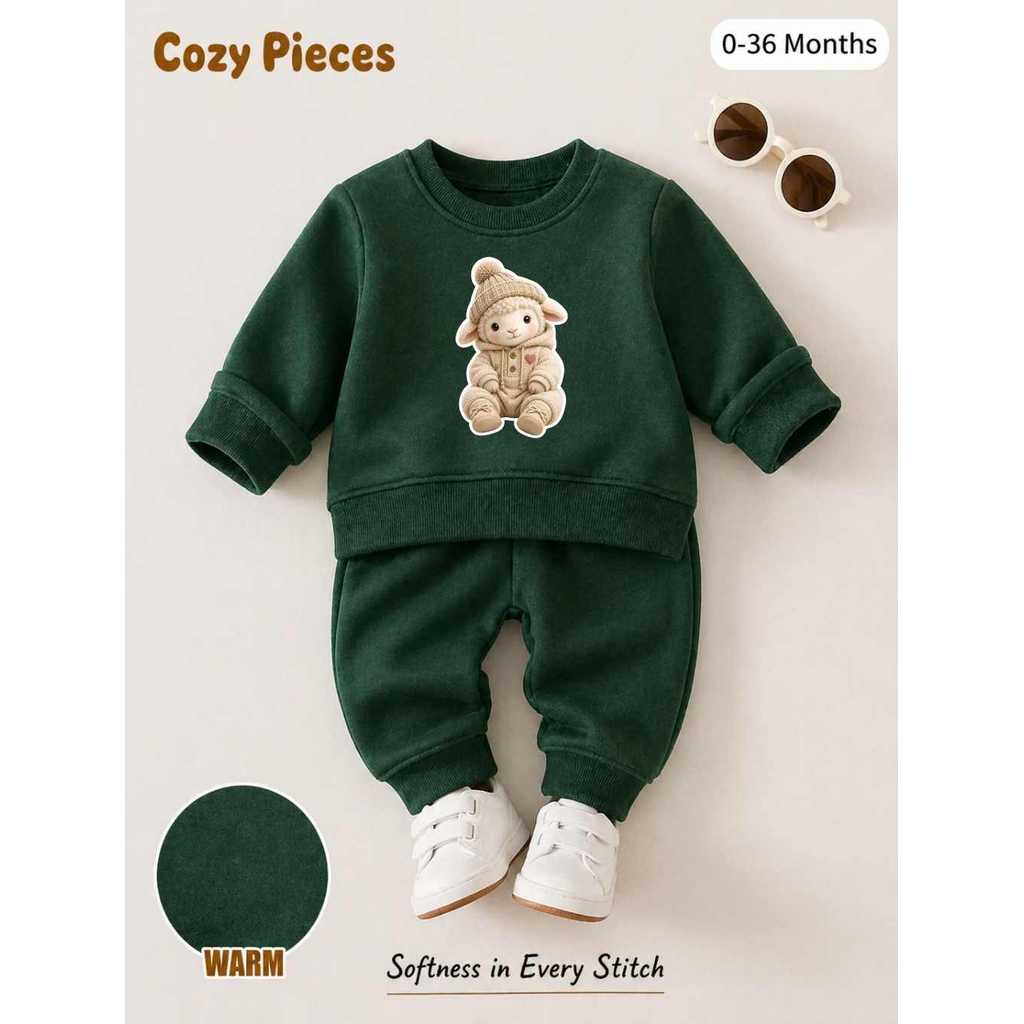 Roupa de Inverno Bebê Conjunto Moletom Infantil Ovelhinha Fofa Felpado Roupa de Frio Bebê