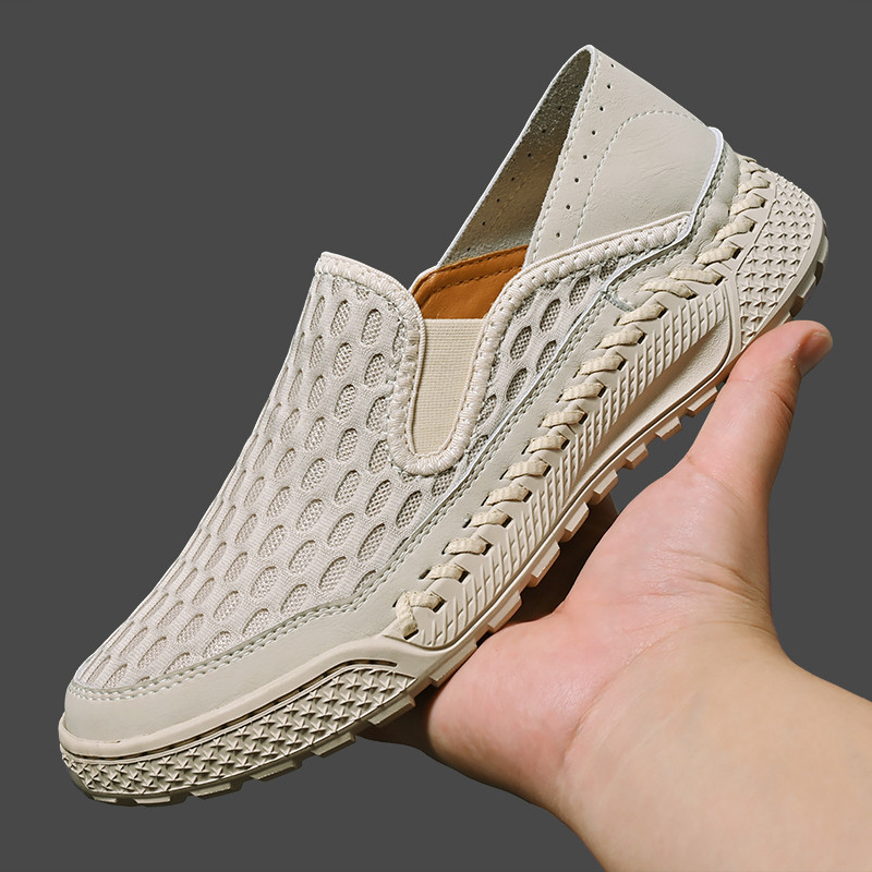 2025 verão novo estilo sapatos masculinos respirável malha sapatos casuais preguiçosos sapatos de malha masculina desliz