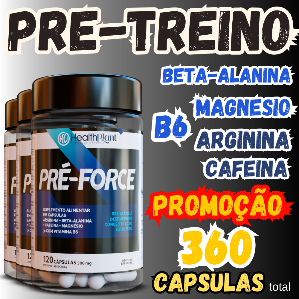Pré Force com Cafeína em Cápsulas – Suplemento de Energia, Foco e Desempenho nos Treinos