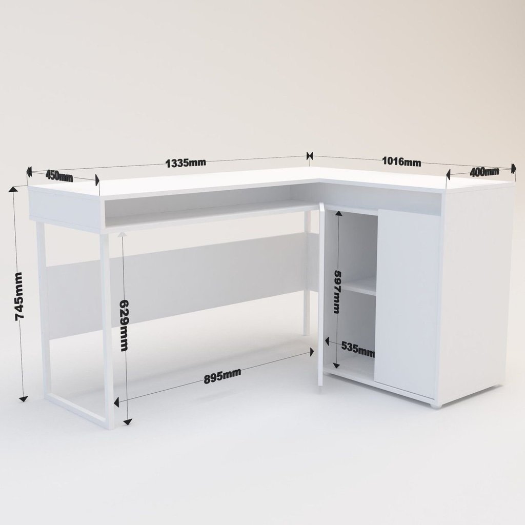 Escrivaninha Mesa Escritório em L Chicago 2 Portas 133,5cm Industrial Marrom Aveiro/Preto