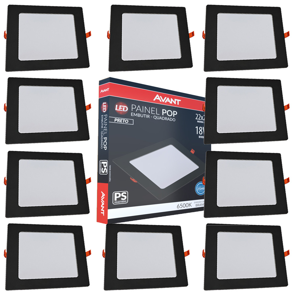 10 Luminária de Gesso Painel Plafon Quadrado Embutir 18w 6500k Bivolt Avant