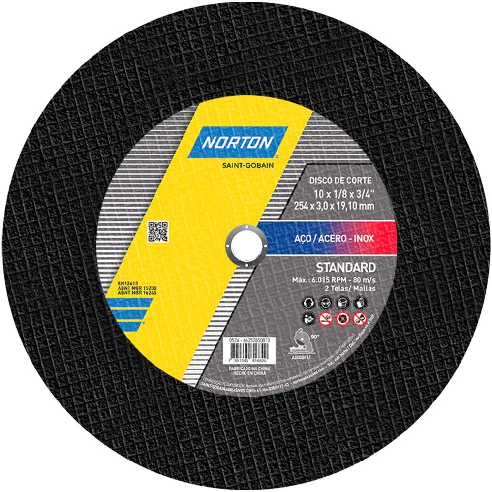 Disco de corte para metal e inox 10" x 3/4" x 3 mm - Standard Norton