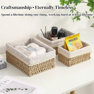 【Organização Prática】Cesta de Vime com Tampa/Cesta de Organização/Armazenamento Multiuso Cesto Decorativo para Casa