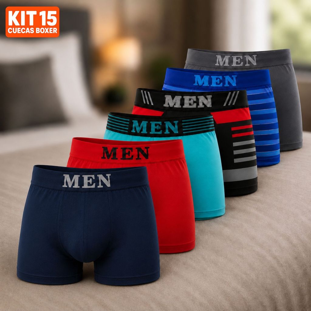 Kit Até 15 Cuecas Boxer Masculina Microfibra Respirável Sem Costura para Esporte e Academia