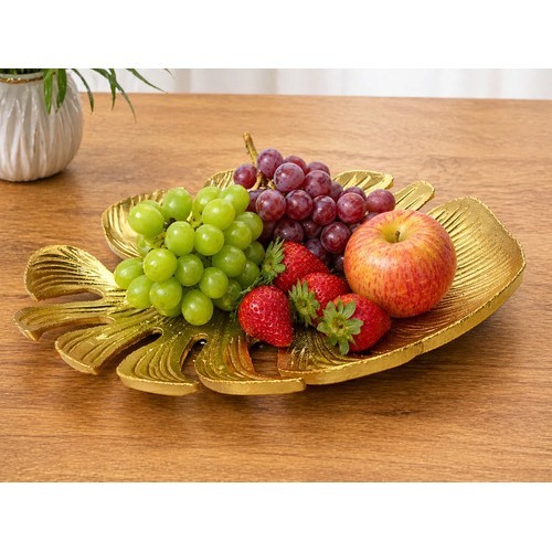 Bandeja Centro Mesa Decorativa Folha Decoração Fruteira 30cm Dourado