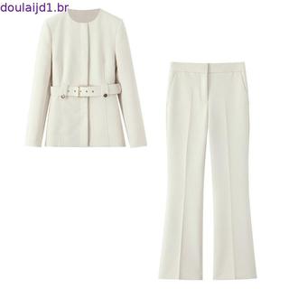 2025 Outono Novo Estilo Feminino Blazer Cinto Slim-fit8585593 Calças largas8583593 Conjunto de conjunto de conjunto