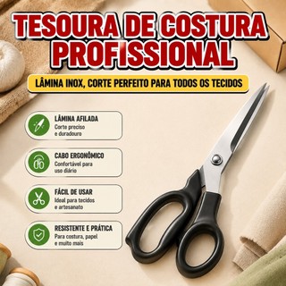 Tesoura Multiuso de Aço Inoxidável com Cabo Ergonômico e Durável para Escritório, Casa, Escola, Costura, Artesanato