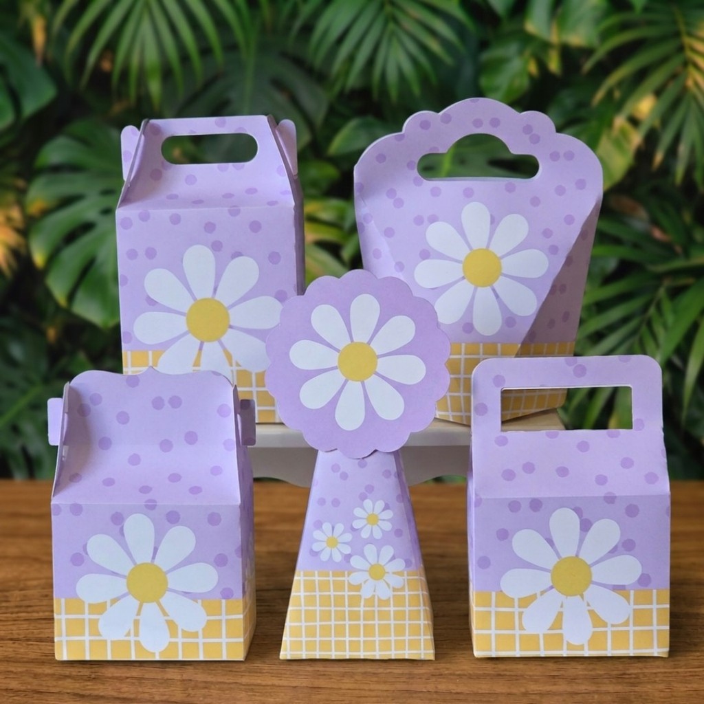 Kit Festa Caixinhas MARGARIDAS LILÁS lembrancinhas personalizadas para aniversario infantil decoração mimos