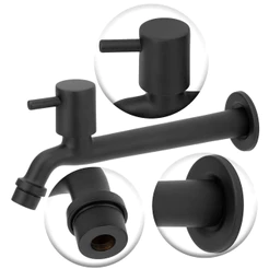 Torneira Tanque jardim cozinha Reta Preto Black Parede 22cm Agua Quente Fria Gourmet