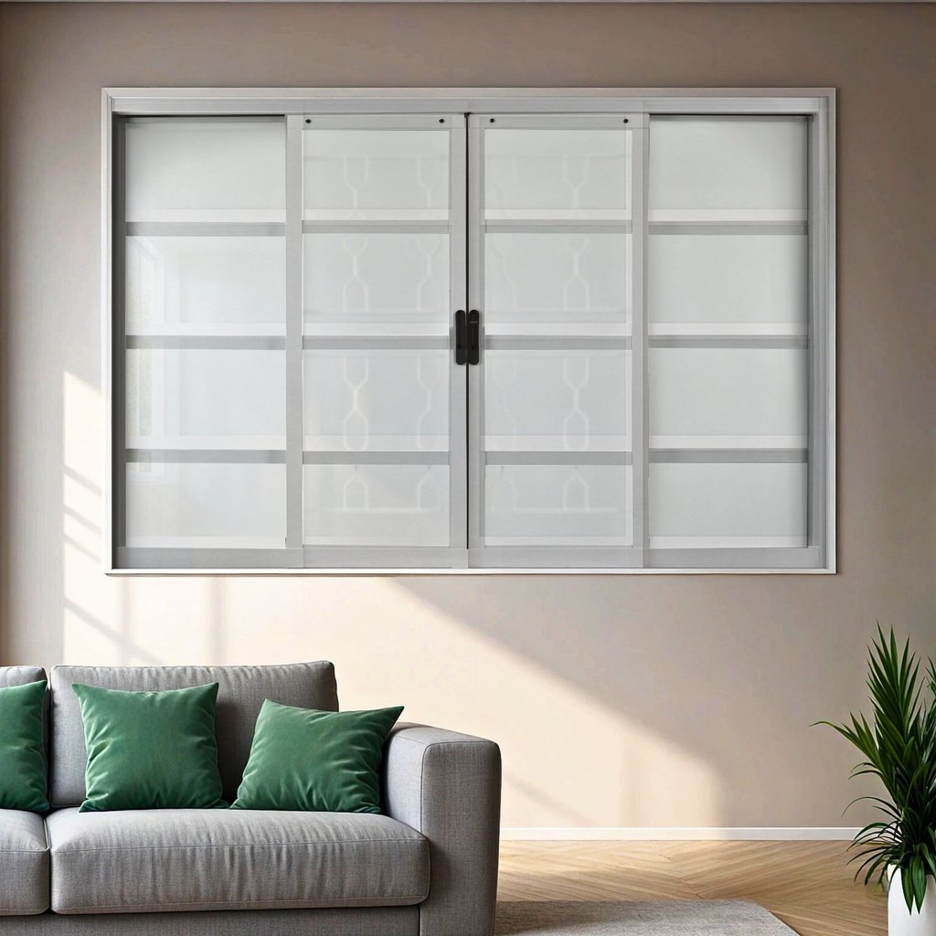 Janela de Aço de Correr 100x150cm 4 Folhas com Grade Minas Sul MGM Branco