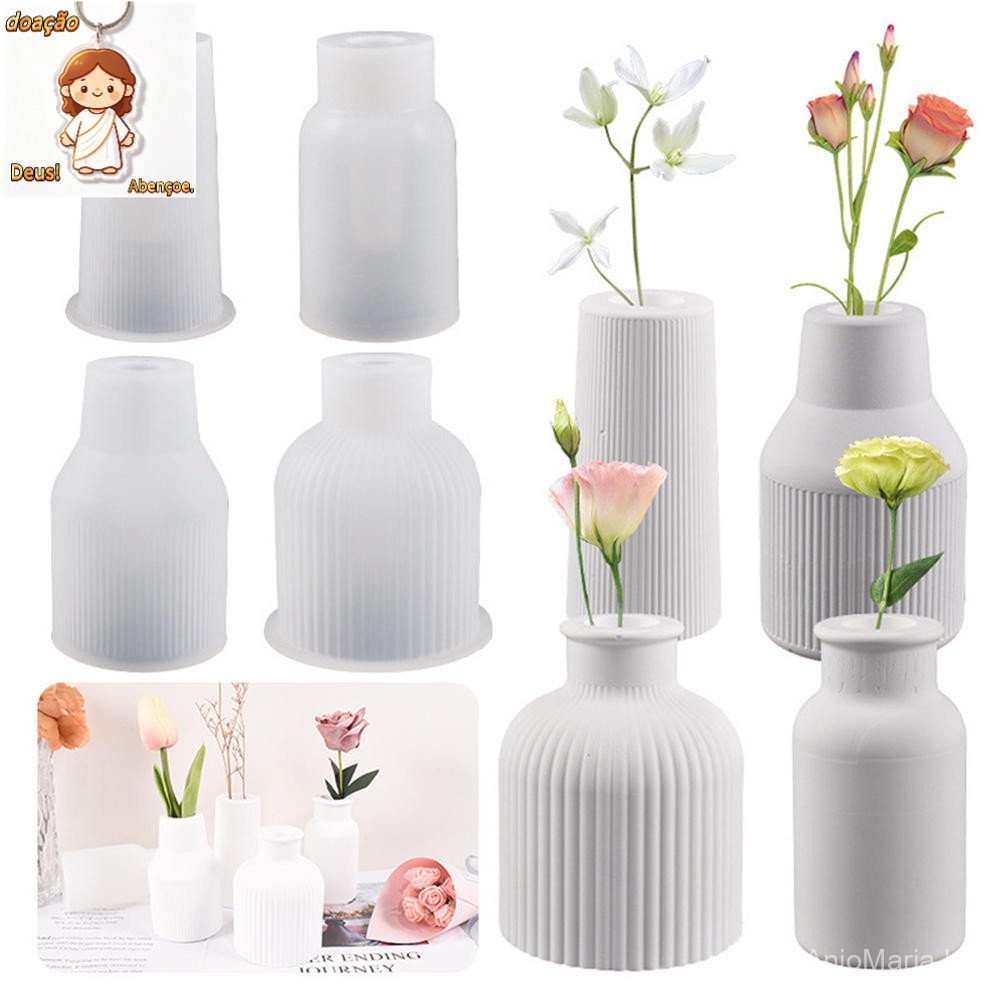 DIY 3D Listras Vaso Molde De Silicone De Gesso Ornamentos Moldes Epóxi Concreto Flores Decoração Jardinagem
