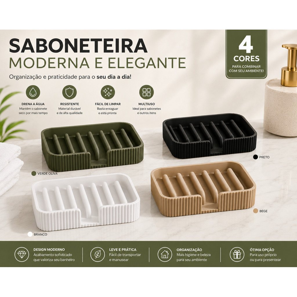 Porta sabonete Saboneteira Banheiro Lavabo Minimalista Impressao 3d
