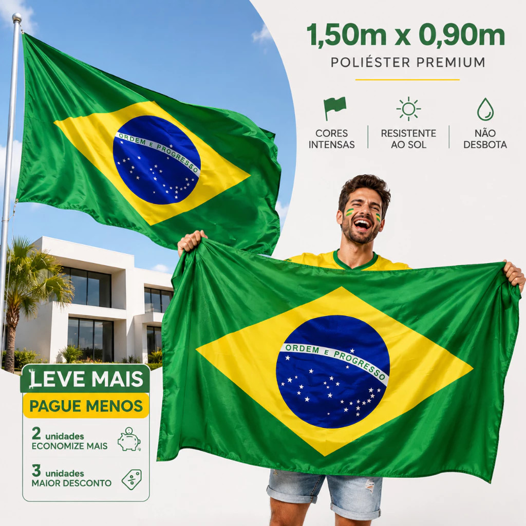 Bandeira do Brasil Grande 1,50m x 90cm Dupla Face para Mastro e Parede Copa do Mundo Eleições