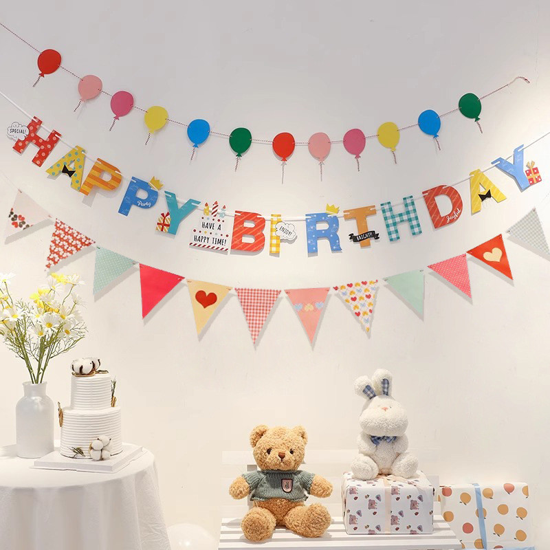 Aniversário puxando bandeira cena decoração meninos meninas tiras de um ano de idade festa Banner fundo parede atmosfera