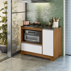 Balcão para Fogão Cook Top de 5 Bocas com Gavetão Laranja/Freijo Trend/Branco New