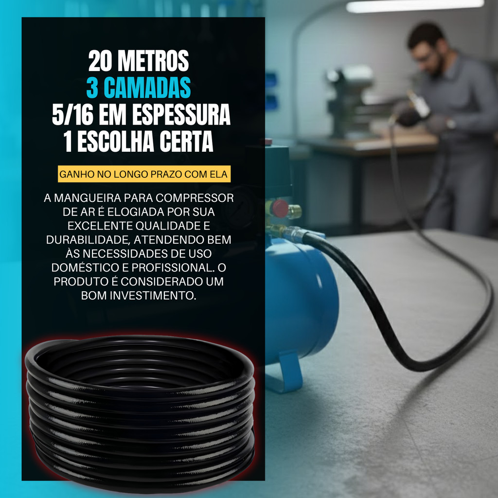 Mangueira Compressor de Ar 20 Metros Reforçada 5/16 — imagem 2 de 2