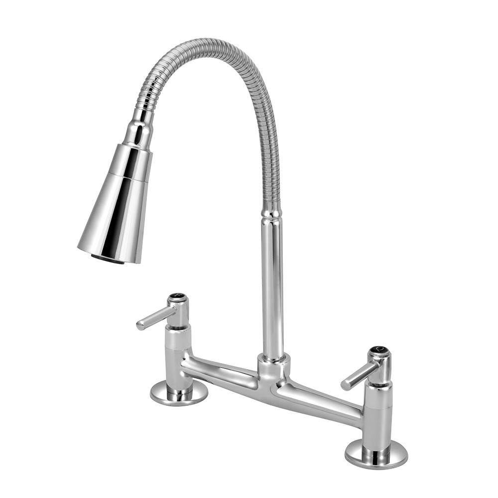 Torneira Misturador Cozinha Mesa Gourmet Cone Duplo Jato Cromada Pia Bancada Água Quente Fria — imagem 2 de 2