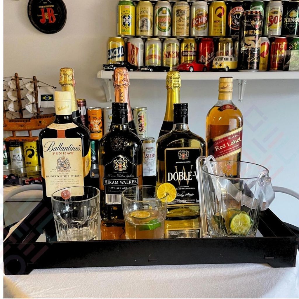Aparador Espelhado Para Sala Bandeja Cantinho do Cafe Escritorio Expositor de Bebidas em Mdf Apoio