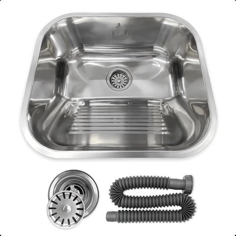 Tanque Para Lavanderia Pia De Aço Inox 304 Com Ralo Sifão 40x34cm Fácil Instalação