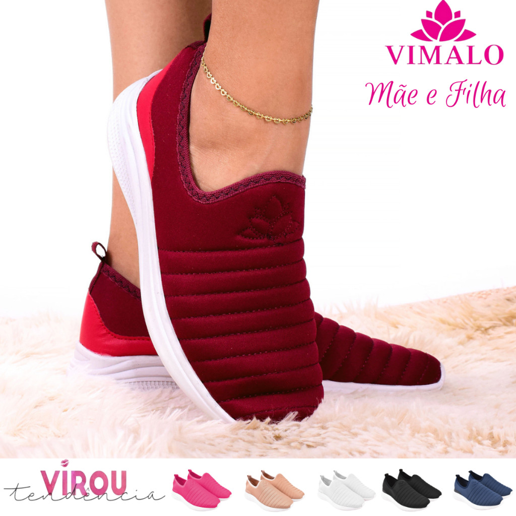 Tênis Feminino Meia Calce Fácil Slip On Leve Flexível Confortável Para Caminhada Academia Vl-02