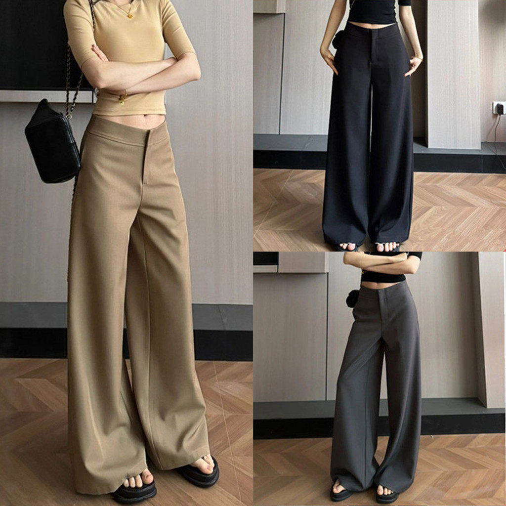 Calças de terno cáqui femininas 2026 novo estilo high-End Drape pequeno Casual cintura alta reta estreita calças de pern