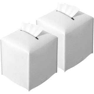REGELETO Conjunto de 2 Capas para Caixa de Lenços Off-White, Quadrado para Caixa de Lenços em Couro PU com Cinta