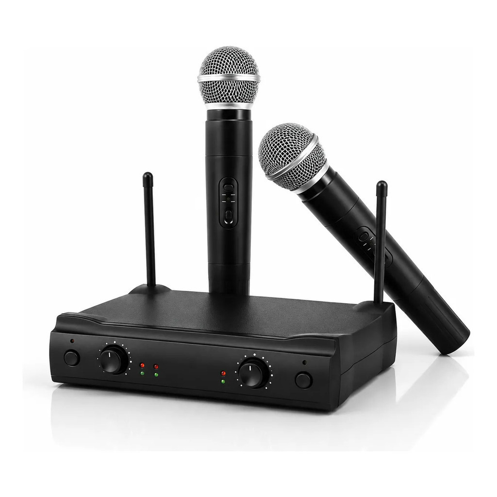 Kit 2 Microfones Sem Fio Uhf Duplo Com Receptor Profissional